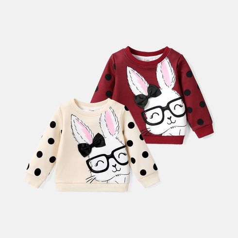 Baby Girl Rabbit Graphic Polka Dot Print Long-sleeve Naia™ Sweatshirt