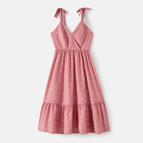 Family Matching Allover Print Strappy Dresses and Short-sleeve Striped Colorblock T-shirts Sets Pink big image 13