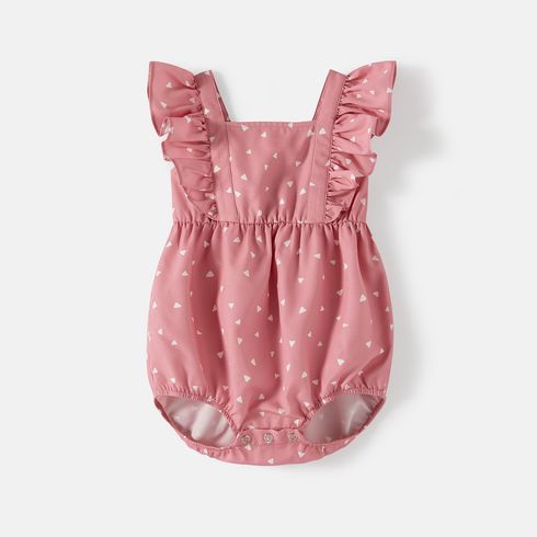 Family Matching Allover Print Strappy Dresses and Short-sleeve Striped Colorblock T-shirts Sets Pink big image 2