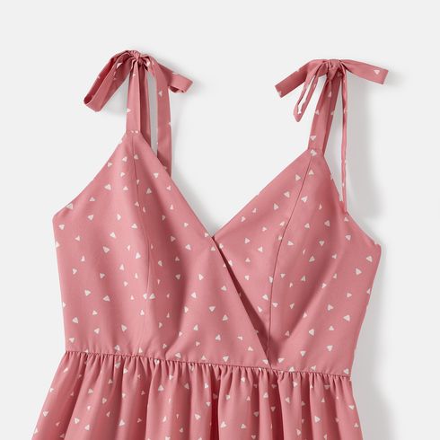 Family Matching Allover Print Strappy Dresses and Short-sleeve Striped Colorblock T-shirts Sets Pink big image 14