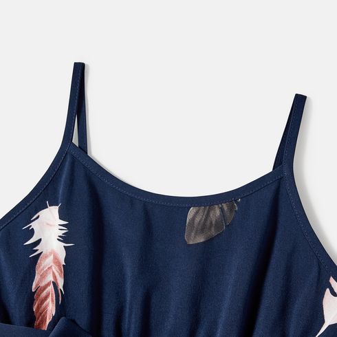 Family Matching Allover Feather Print Belted Cami Dresses and Short-sleeve Spliced Tee Sets Tibetanbluewhite big image 10