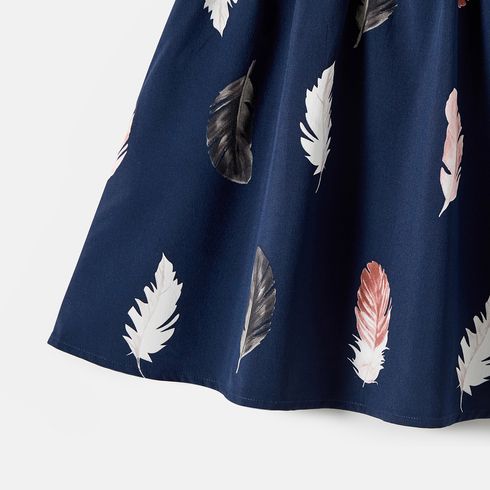 Family Matching Allover Feather Print Belted Cami Dresses and Short-sleeve Spliced Tee Sets Tibetanbluewhite big image 13