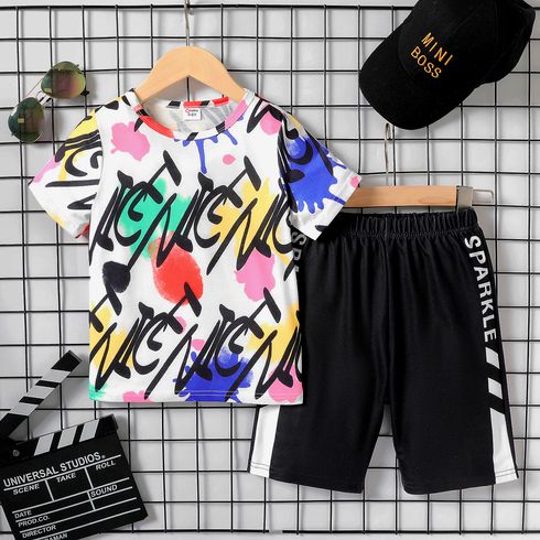Kid Boy Tie Dyed Short-sleeve Tee/ Letter Print Elasticized Shorts