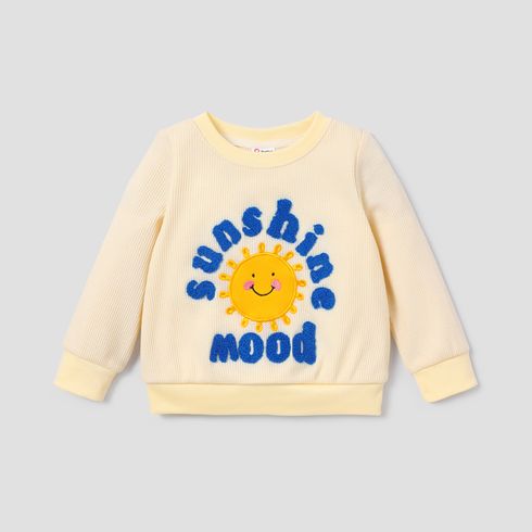 Baby Girl Sun & Letter Embroidered Long-sleeve Waffle Sweatshirt