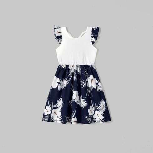 Family Matching Cotton Short-sleeve T-shirts and Floral Print Naia™ Spliced Ruffle Trim Cami Dresses Sets ColorBlock big image 6
