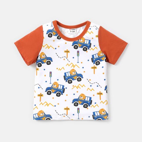 Baby Boy 100% Cotton Colorblock Short-sleeve Allover Vehicle Print Tee