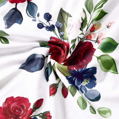 Family Matching Cotton Short-sleeve Colorblock T-shirts and Floral Print V Neck Belted Spliced Naia™ Dresses Sets WineRed big image 6