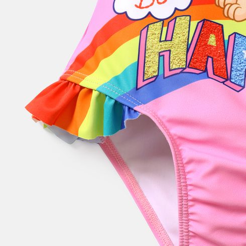 PAW Patrol Toddler Girl Bowknot Design Rainbow Print Sleeveless Onepiece Swimsuit Pink big image 5