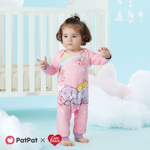 Care Bears Baby Boy/Girl Bear & Rainbow Print Long-sleeve Cotton Jumpsuit Light Pink big image 10