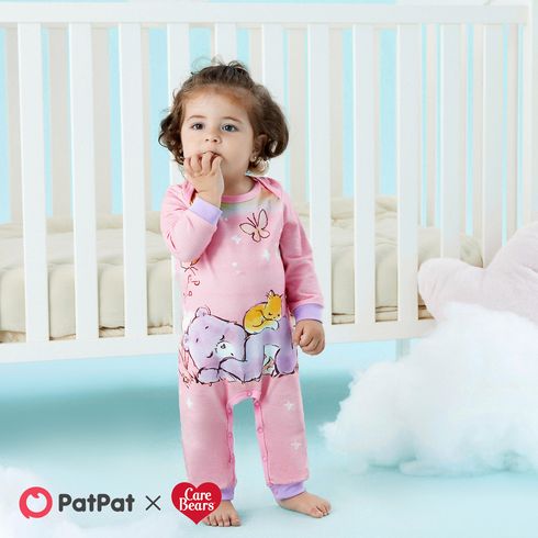 Care Bears Baby Boy/Girl Bear & Rainbow Print Long-sleeve Cotton Jumpsuit Light Pink big image 9