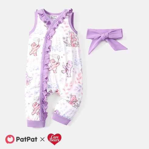 Care Bears 2pcs Baby Girl Allover Print Ruffle Trim Naia™ Tank Jumpsuit & Headband Set