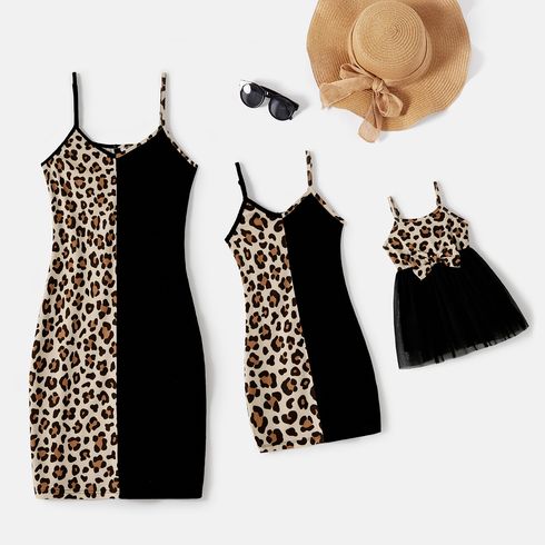 Mommy and Me Naia™ Leopard & Black Spliced Bodycon Cami Dresses