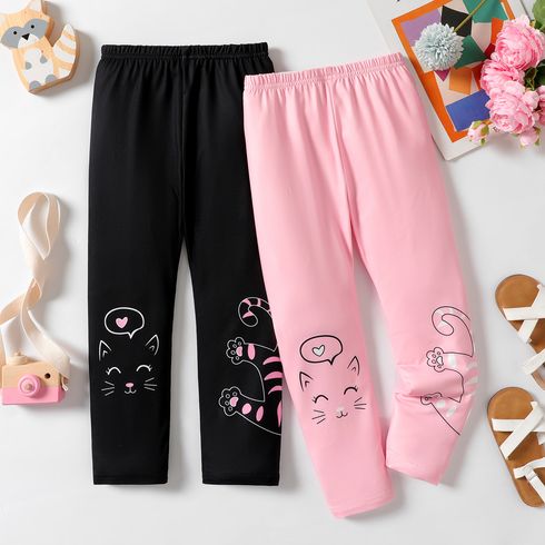 Kid Girl Kitty Print Elasticized Leggings