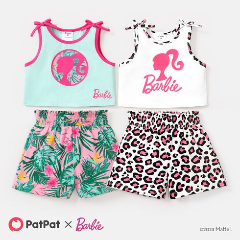 Barbie Toddler Girl 2pcs Bowknot Design Cotton Tank Top and Floral Print Shorts Set