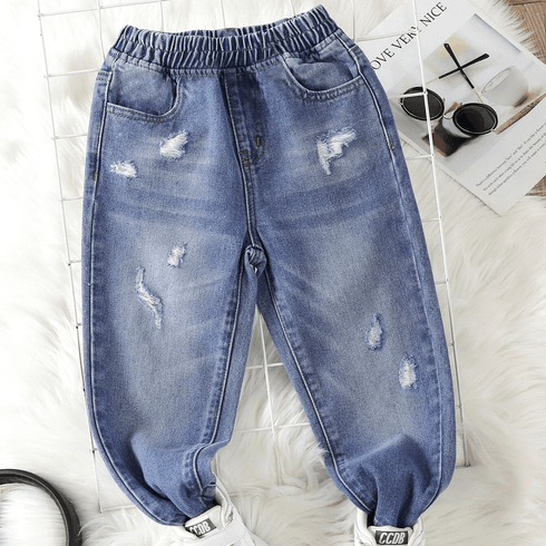 Kid Boy/Kid Girl Cotton Ripped Denim Elasticized Jeans