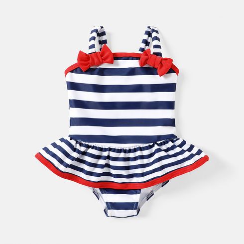 Baby Girl Contrast Bow Front Striped One-Piece Swimsuit