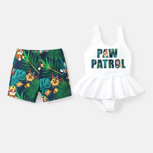 PAW Patrol Sibling Matching Letter Graphic Ruffle Trim One-Piece Swimsuit and Allover Plant Print Swim Trunks Colorful big image 7