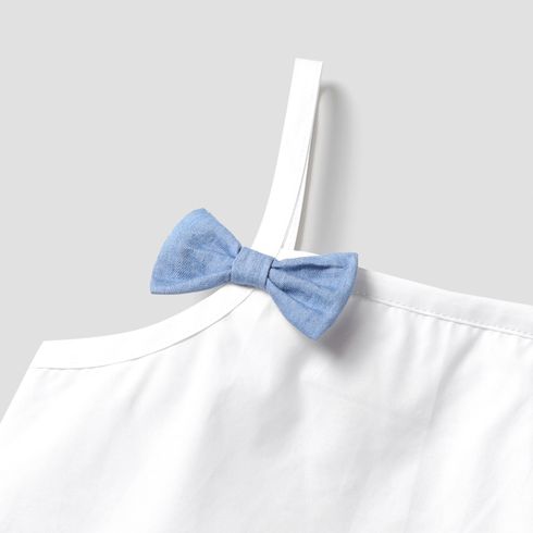 3pcs Toddler Girl 100% Cotton Bow Decor Camisole & Shorts & Headband Set BLUE WHITE big image 3