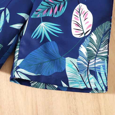 2pcs Kid Boy Tropical Plant Print Short-sleeve Tee and Shorts Set Black big image 4