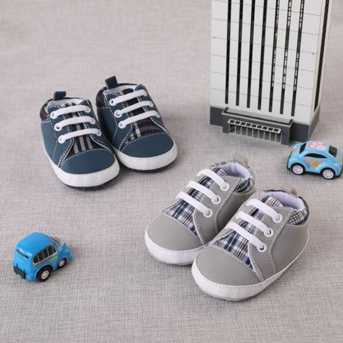 Baby / Toddler Plaid Panel Lace Up Prewalker Shoes Grey big image 7