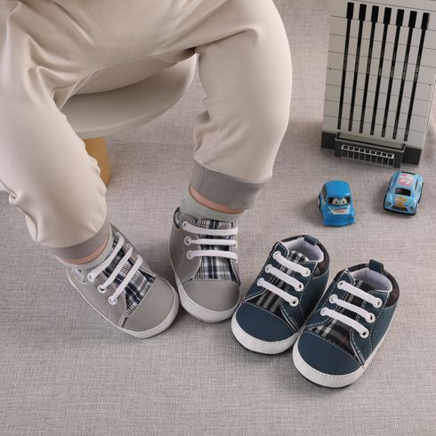 Baby / Toddler Plaid Panel Lace Up Prewalker Shoes Grey big image 2