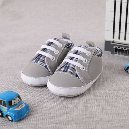 Baby / Toddler Plaid Panel Lace Up Prewalker Shoes Grey big image 1