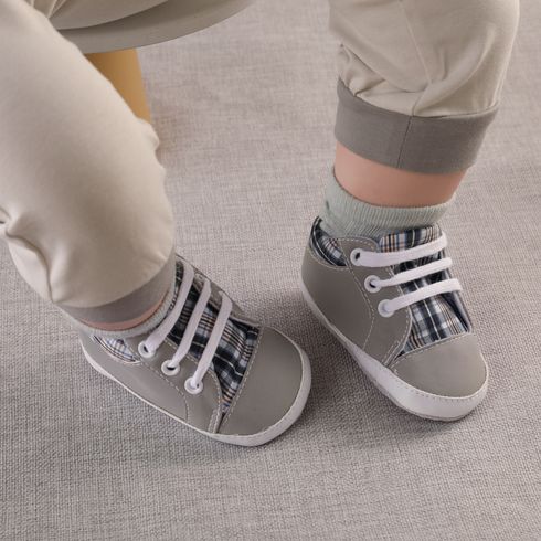 Baby / Toddler Plaid Panel Lace Up Prewalker Shoes Grey big image 6