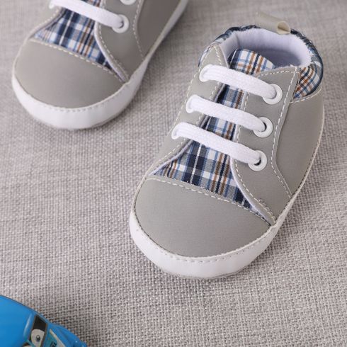 Baby / Toddler Plaid Panel Lace Up Prewalker Shoes Grey big image 4