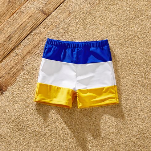 Family Matching Colorful Print Spliced Ruffle Trim Self Tie One-piece Swimsuit and Colorblock Swim Trunks Shorts Colorful big image 14