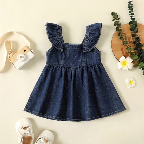 Baby Girl 95% Cotton Denim Flutter-sleeve Dress DENIMBLUE big image 2