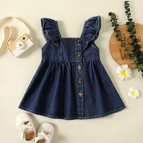 Baby Girl 95% Cotton Denim Flutter-sleeve Dress