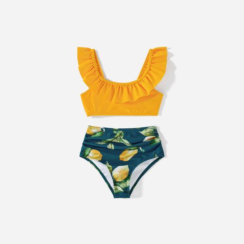 Family Matching Allover Lemon Print and Solid Halter Neck Two-piece Swimsuit or Swim Trunks Shorts Multi-color big image 8
