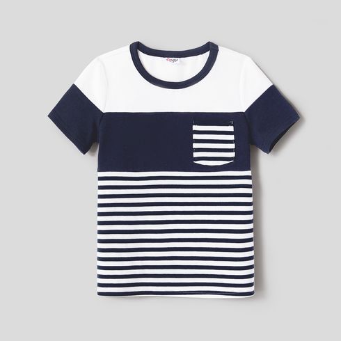 Family Matching Cotton Colorblock Striped Short-sleeve Tee and Spliced Tank Dresses Sets Tibetanbluewhite big image 6