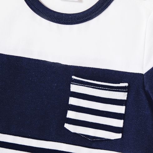 Family Matching Cotton Colorblock Striped Short-sleeve Tee and Spliced Tank Dresses Sets Tibetanbluewhite big image 4