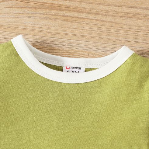 2pcs Baby Boy/Girl Contrast Binding Short-sleeve Tee & Shorts Set Green big image 4