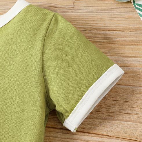 2pcs Baby Boy/Girl Contrast Binding Short-sleeve Tee & Shorts Set Green big image 5