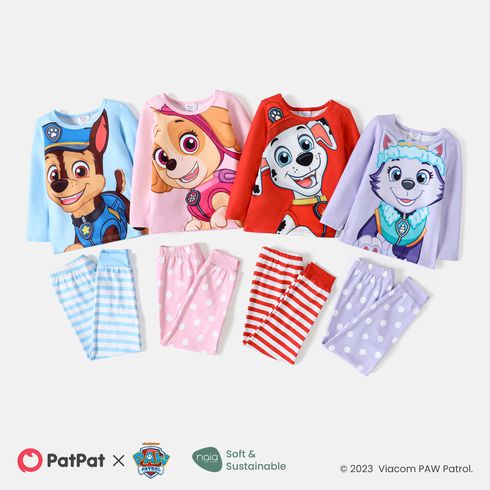 PAW Patrol 2pcs Toddler Girl/Boy Character Print Long-sleeve Tee and Polka dots/Stripe Pants Set Pink big image 2