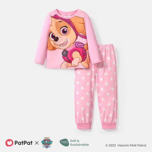 PAW Patrol 2pcs Toddler Girl/Boy Character Print Long-sleeve Tee and Polka dots/Stripe Pants Set Pink big image 1
