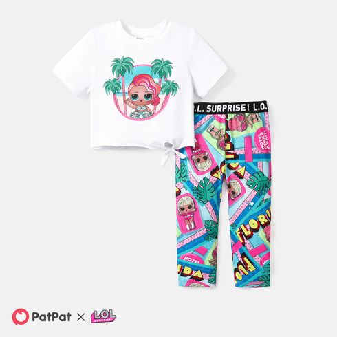 L.O.L. SURPRISE! Kid Girl 2pcs Tie Knot Cotton Tee and Allover Print Leggings Set