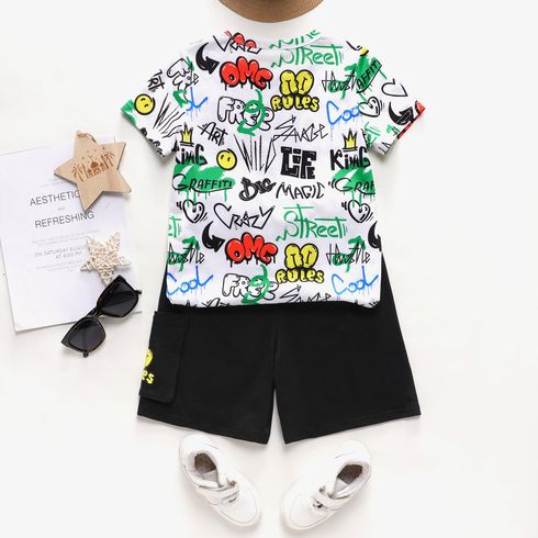 2Pcs Kid Boy Graffiti Print Short-sleeve Tee and 100% Cotton Shorts Set Colorful big image 2