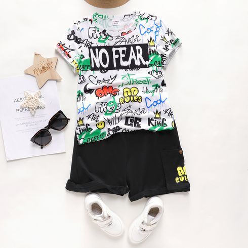 2Pcs Kid Boy Graffiti Print Short-sleeve Tee and 100% Cotton Shorts Set Colorful big image 1
