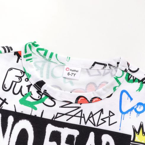 2Pcs Kid Boy Graffiti Print Short-sleeve Tee and 100% Cotton Shorts Set Colorful big image 3