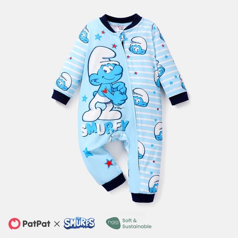 The Smurfs Baby Boy/Girl Allover Print Blue Striped Long-sleeve Zipper Naia™ Jumpsuit