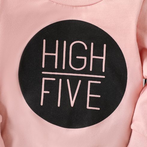 2pcs Baby Boy/Girl 95% Cotton Long-sleeve Letter Print Sweatshirt and Pants Set Light Pink big image 5