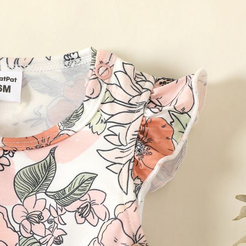 <Romantic Garden> Baby Girl Floral Print Flutter-sleeve Romper or Sets Pink big image 3