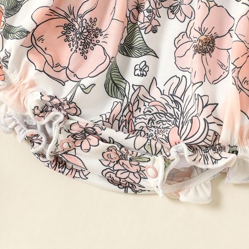 <Romantic Garden> Baby Girl Floral Print Flutter-sleeve Romper or Sets Pink big image 4