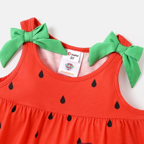 PAW Patrol Toddler Girl Watermelon Print Bowknot Design Sleeveless Dress Red big image 4
