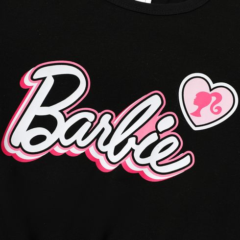 Barbie Kid Girl 2pcs Tie Knot Short-sleeve Cotton Tee and Leopard Print Shorts Set Black big image 3