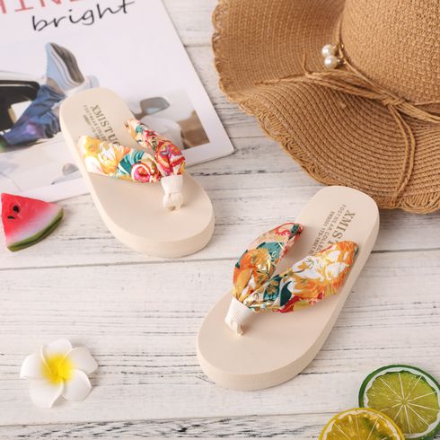 Family Matching Floral Pattern Flip-Flops Vacation Beach Slippers Beige big image 5