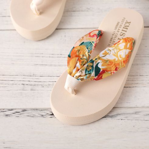 Family Matching Floral Pattern Flip-Flops Vacation Beach Slippers Beige big image 8